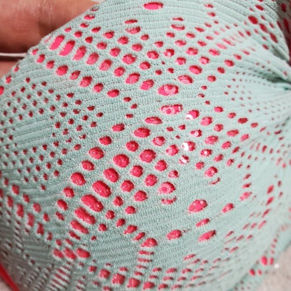NWT RARE NINETY-NINE DEGREES CROCHET LACE BIKINI SET SZ L TEAL & NEON PINK - Picture 6 of 11
